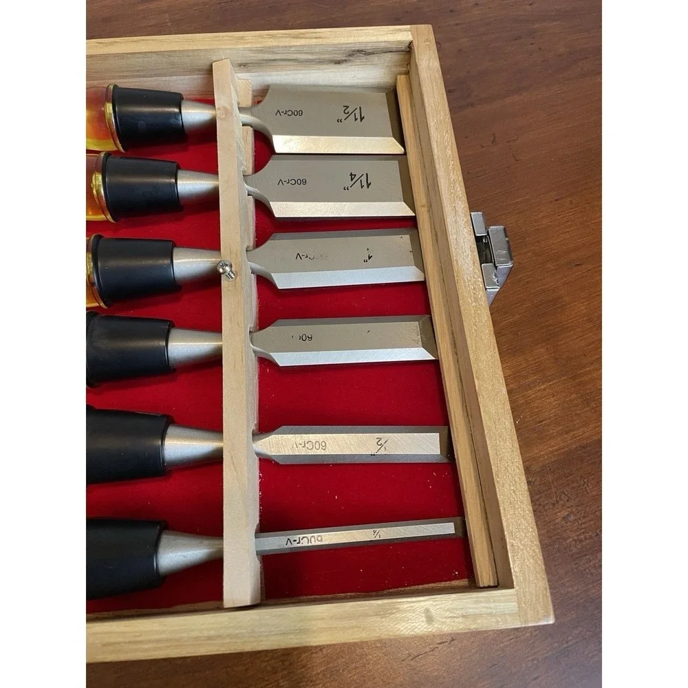 Alltrade Six Piece Chrome Vanadium Steel Wood Chisel Set And Case W/ Foam Insert